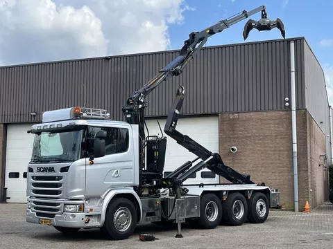Scania G G450 / 8x4 / Palfinger Epsilon Q150Z95TR Triple Z-kraan / Haakarm Hooklift / Euro6 / Manual / Full air / Big axle / NL Truck