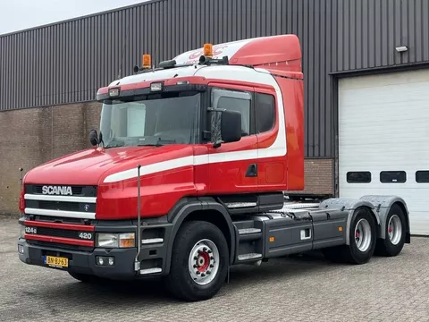 Scania T 124G 420 / 6x4 / Manual / Retarder / Full steel / Torpedo - Hauber / NL Truck